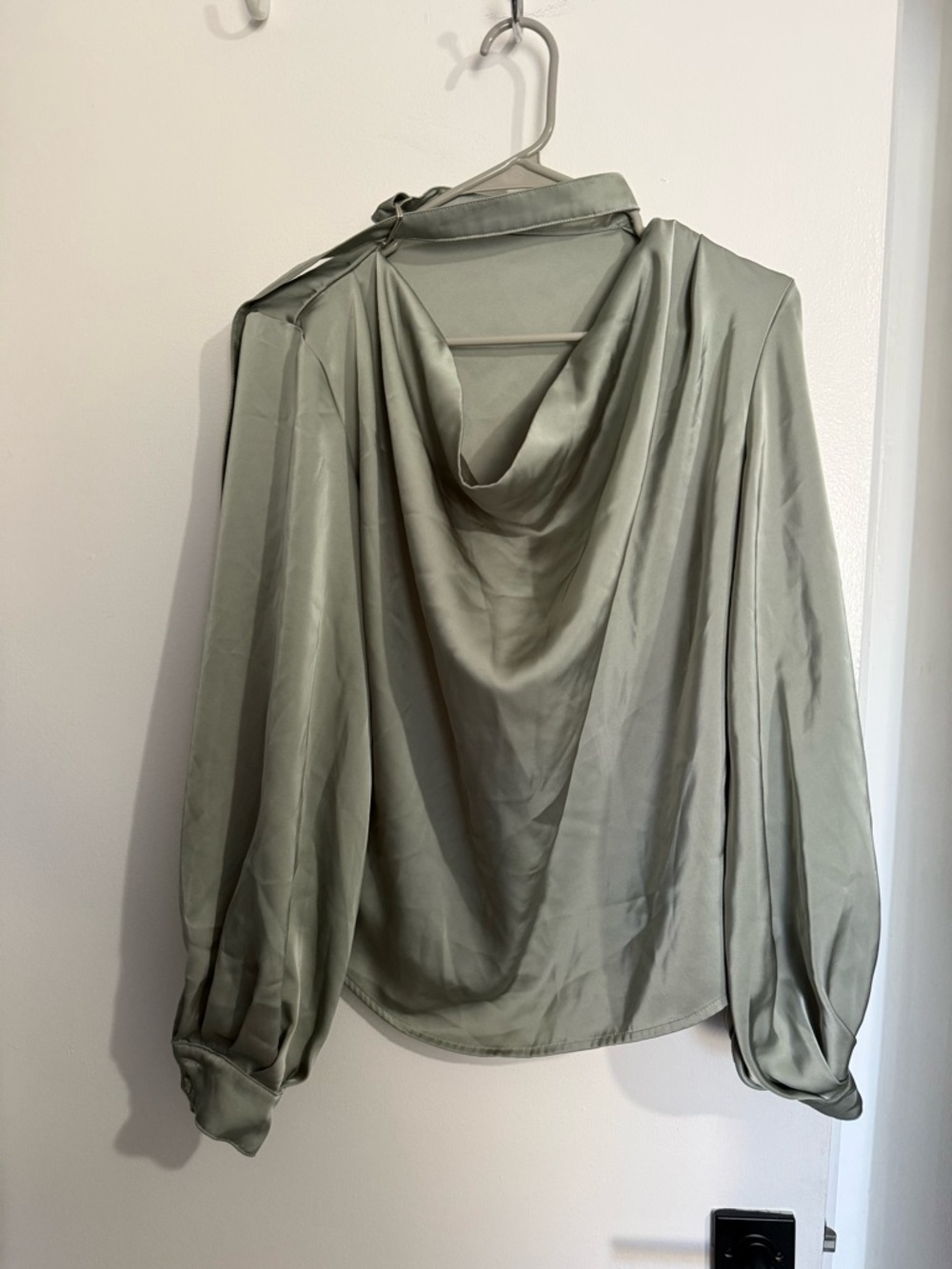 Draped Back Long-Sleeve Top - Sage Green